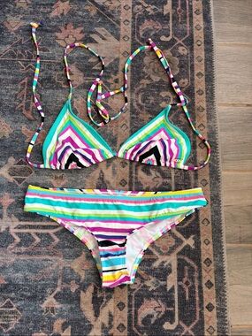 Roxy Striped Triangle Bikini Set -  Size Small